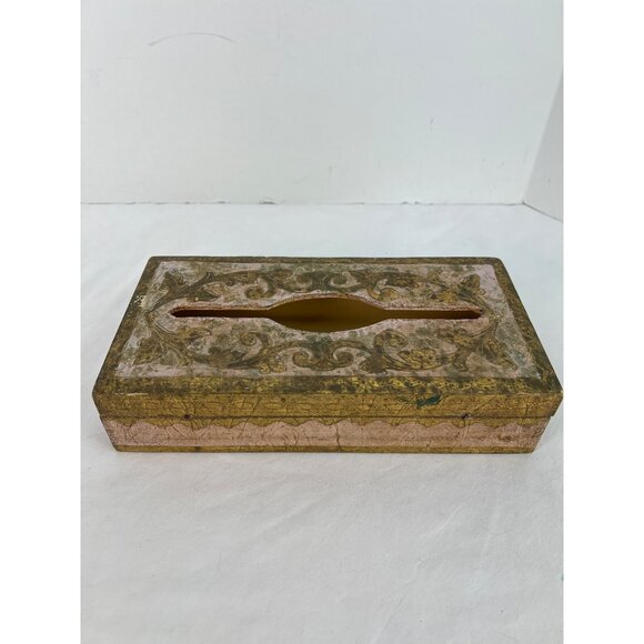 Mid-Century Italian Florentine Wooden Tissue Box Holder Handcrafted Decorative D - Picture 6 of 8